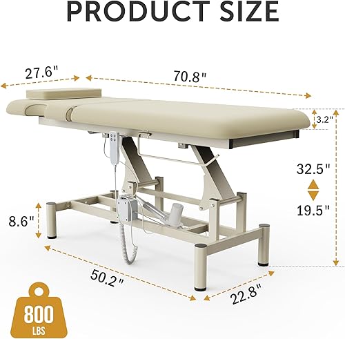 Miniatura 2 de Mesa de masaje eléctrica profesional, 2 motores de elevación eléctrica hidráulica, respaldo ajustable y funciones de elevación de altura para
