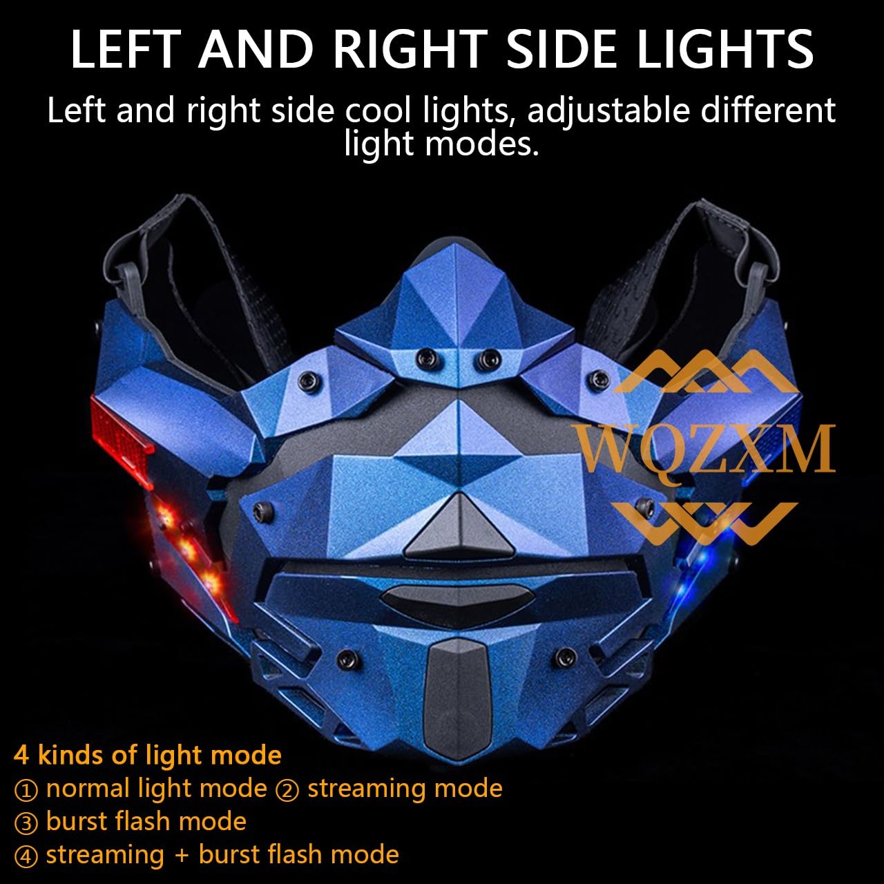 Maska Na Twarz LED Punk 4 Rodzaje Trybów Świetlnych Maski Na Twarz Cosplay Demon Cyberpunk Na Halloween Kostium Imprezowy CS Airsoft Taktyczne Gry Plenerowe(Silver)