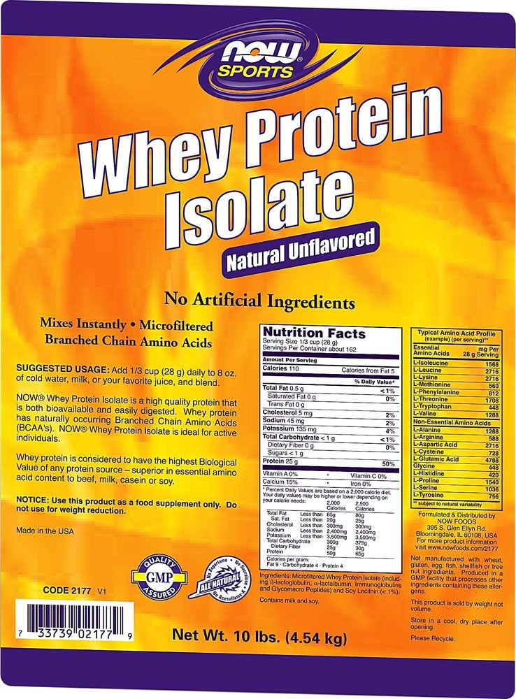 Now Foods Whey Protein Isolate Unflavored - 10 lbs. 4 Pack