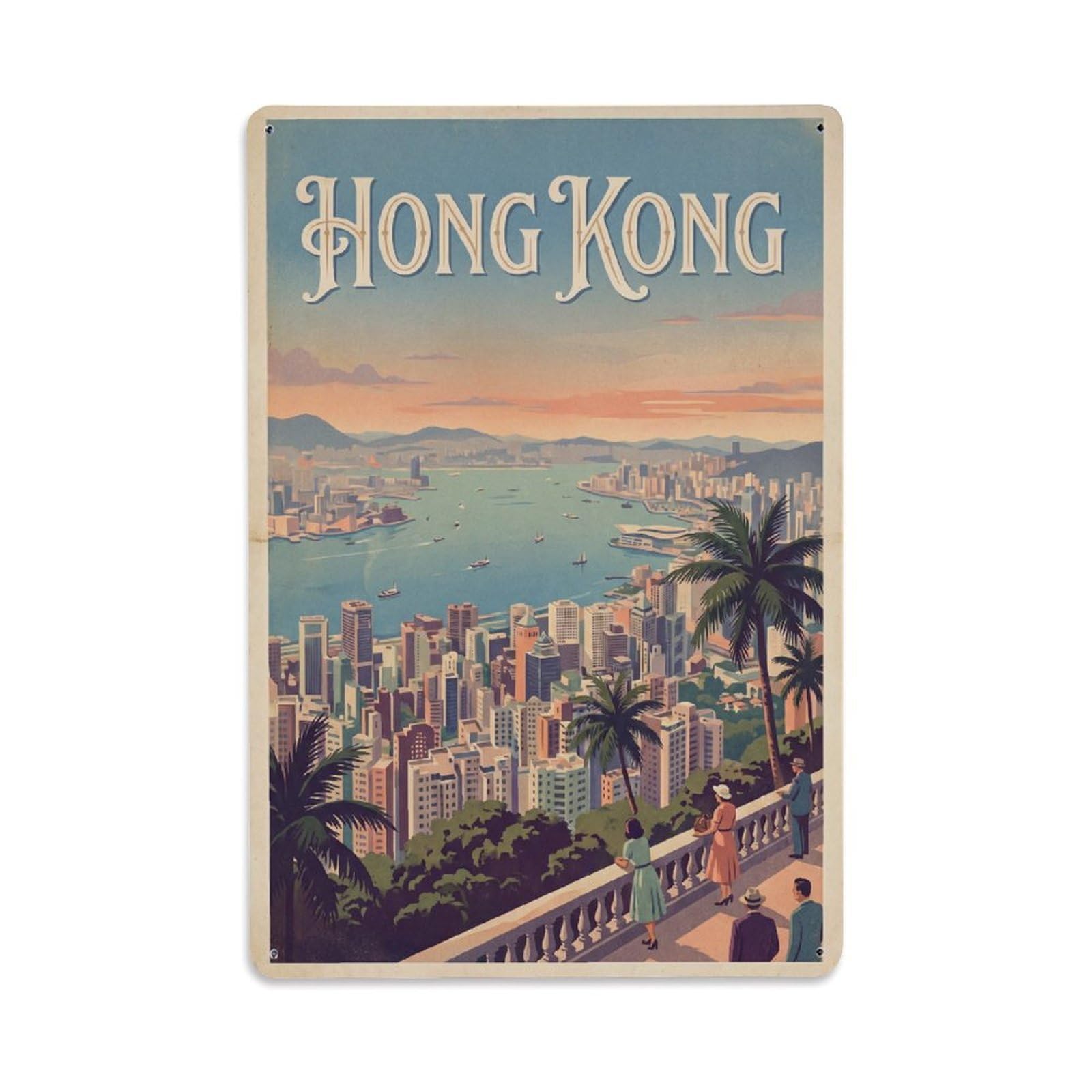 Huiyhb 8X12inch(20X30cm) Vintage Travel Hong Kong Panorama Metal Tin Sign