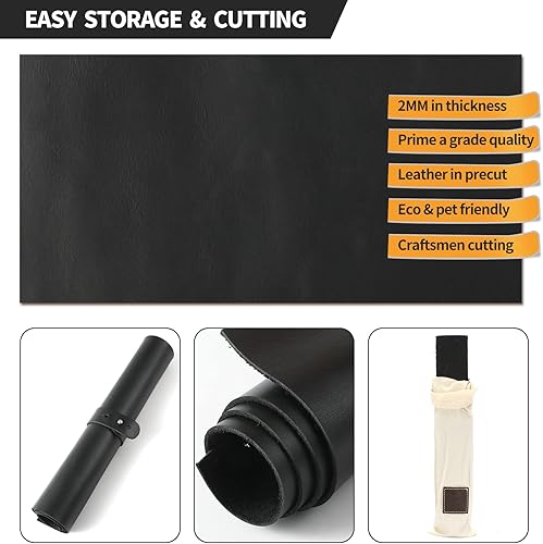 Miniatura 4 de RingSun Hojas de cuero genuino para manualidades de cuero (0.079 pulgadas), cuero de grano completo para costura de herramientas (6 x 12 pulgadas,