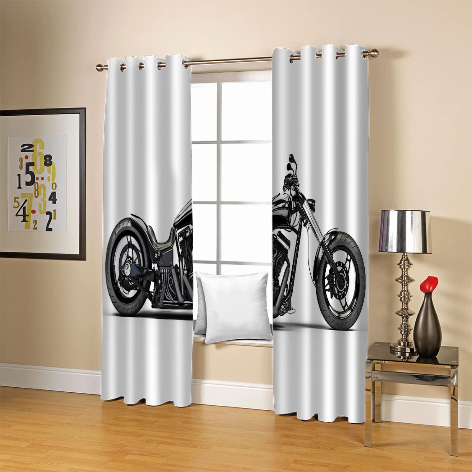 HOUKAI Cortinas Infantiles Niña, Opacas, Impresión De Motos 3D Moderno con Ojales 140x200Cm 2 Paneles, Dormitorio Infantil Cortinas De Ventana, Salon Decoración para Habitación Sala De Niños