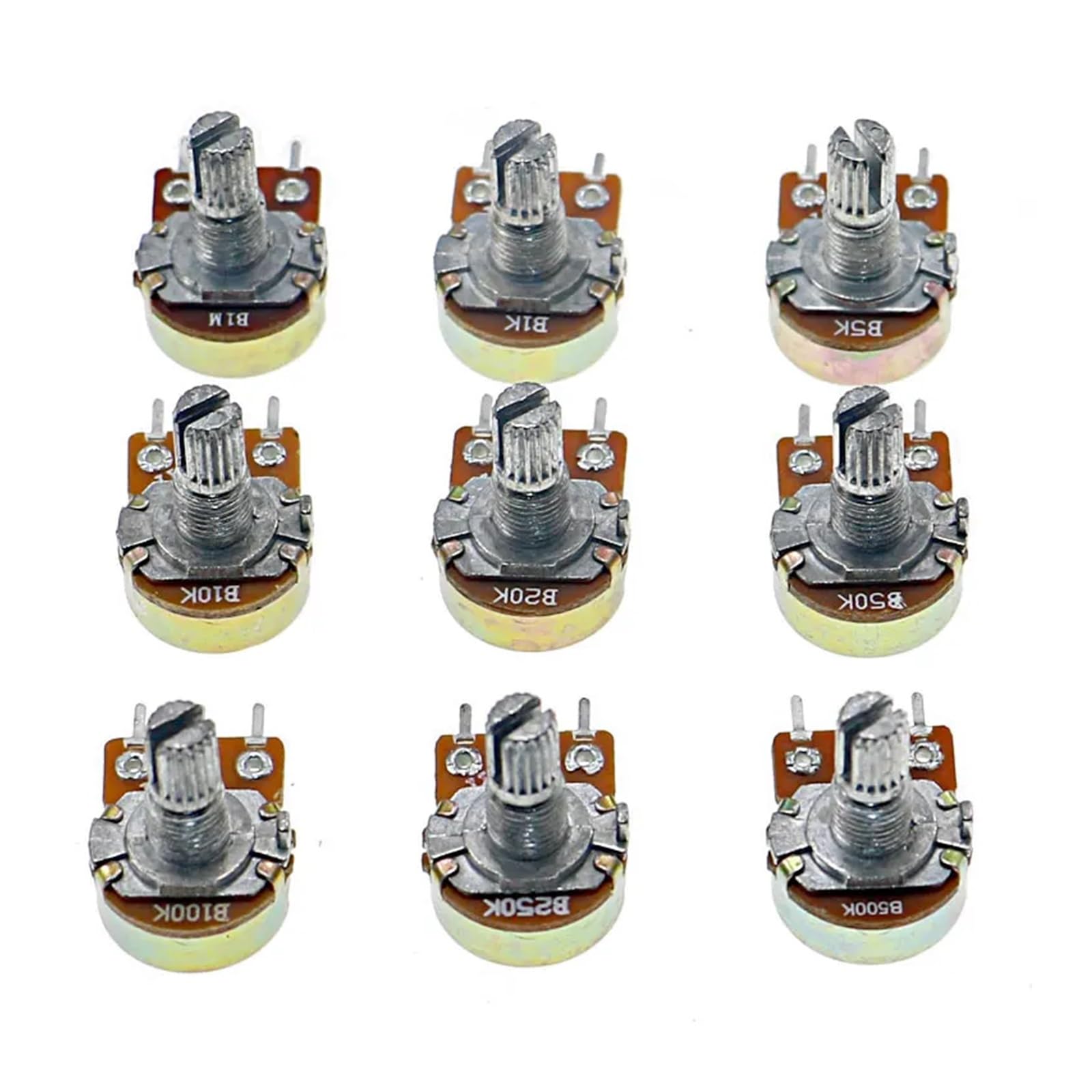 Kit de potenciómetro único WH148 de 45 Piezas, Caja B1K, 5K, 10K, 20K, 50K, 100K, 500K, 1M con perillas, Juego de potenciómetros Individuales, Tuercas de Eje