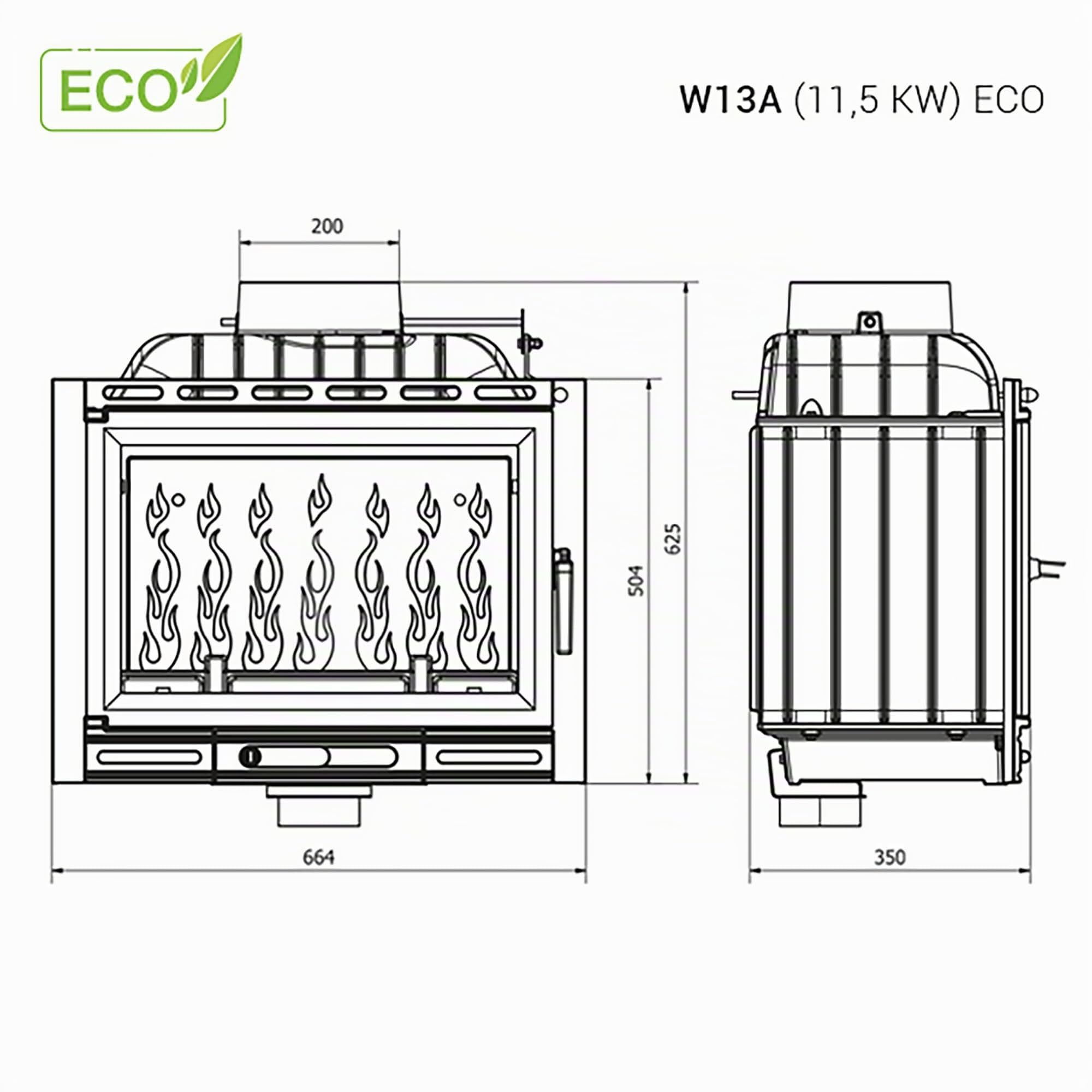 Inserto per camino a legna in ghisa - W13A (11,5 kW) ECO