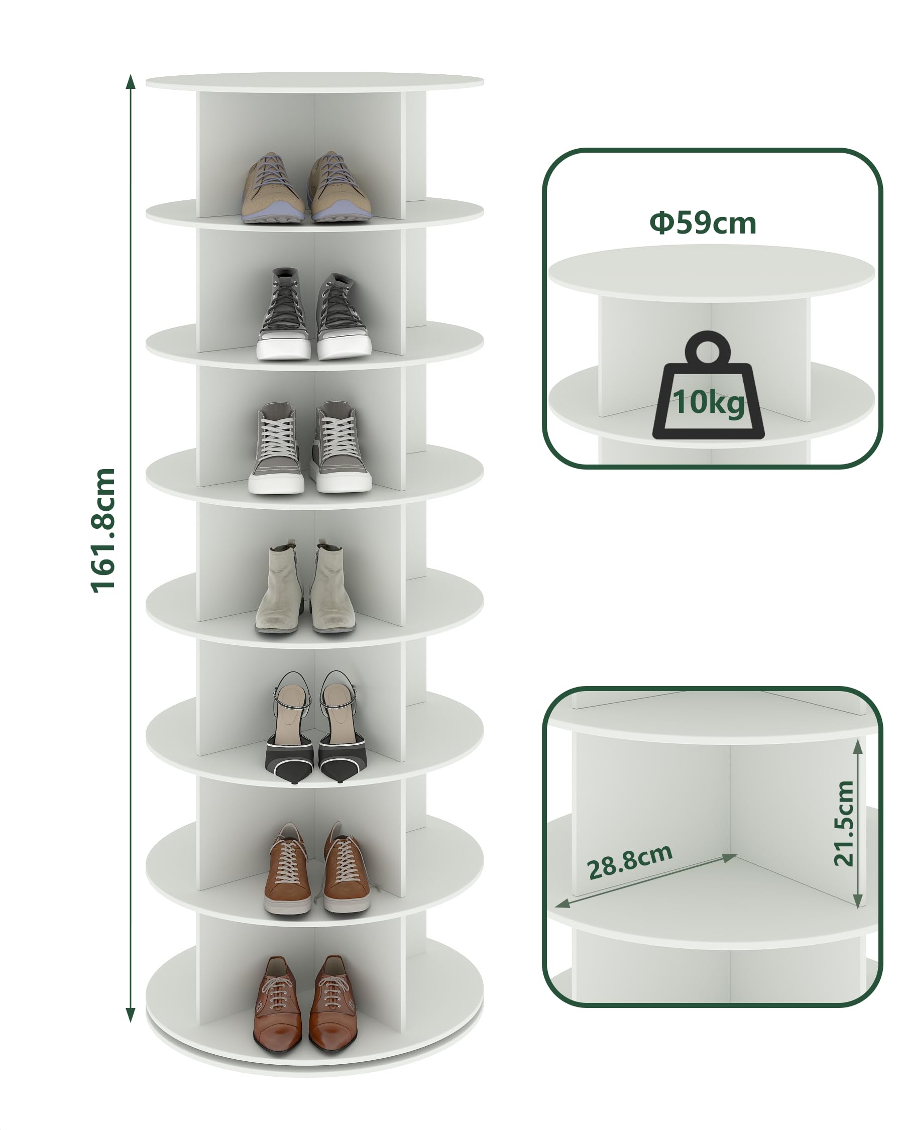 Zapatero Entrada Recibidor Estrecho Giratorio, Zapatero Estrecho y Alto Blanco, Shoe Rack, Zapateros Recibidores Entrada, Shoe Cabinet de 7 Pisos con 28 Espacios Abiertos