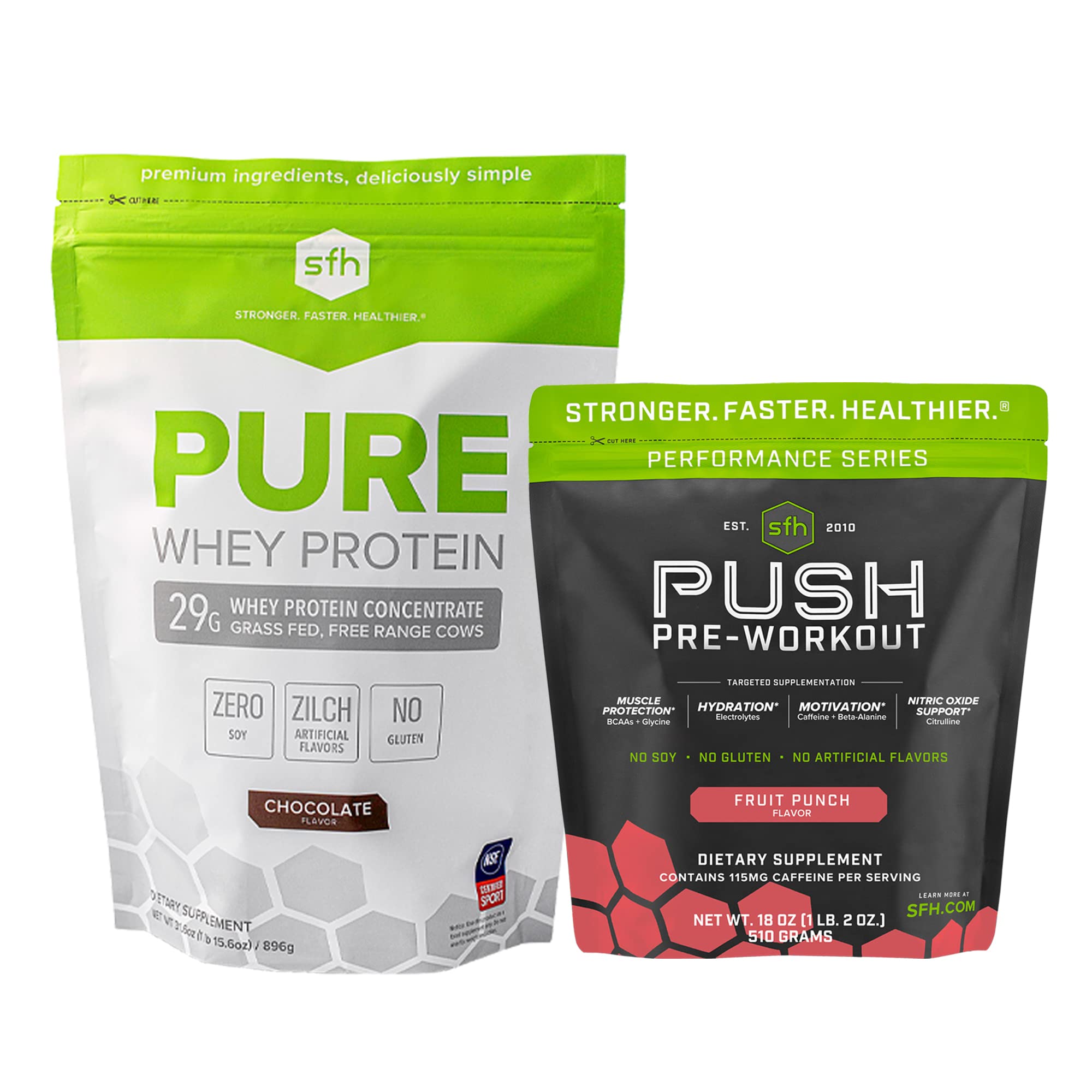 SFHMotivate & Gain Workout Bundle Pure Whey Chocolate Protein and Push Pre-Workout Powder