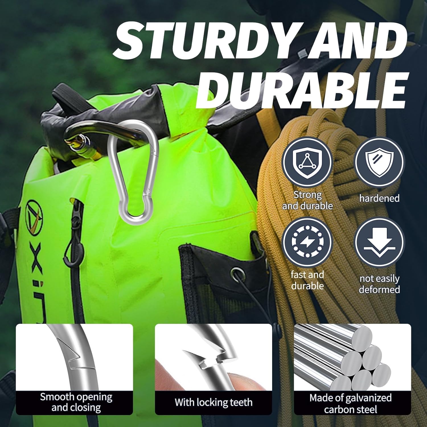 Carabiner, Heavy Duty Galvanized Steel Spring Snap Hook Carabiner Clips with 770LBS Holding Capacity, Ideal for Outdoor, Hammock, Swing and Travel (M10 4Inch, 20PCS) - Image 4