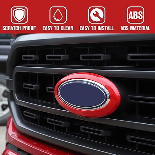 Miniatura 4 de Jimen Para 2021+ F150 sin cámara de visión trasera, cubierta de anillo de emblema de rejilla frontal compatible con Ford F150 2021-2023 (fibra de