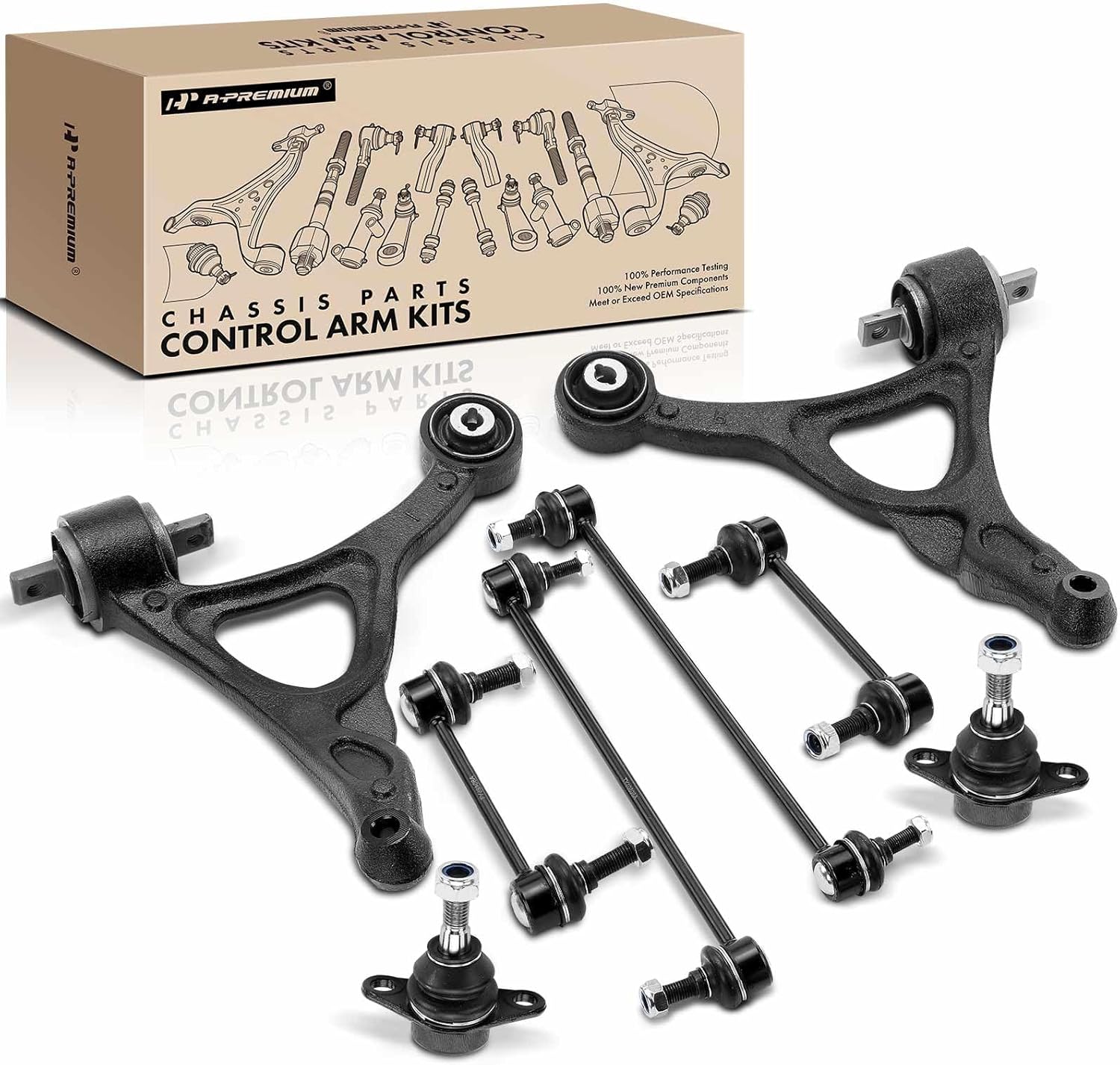 APremium Set of 8, Front Lower Control Arm, Lower Ball