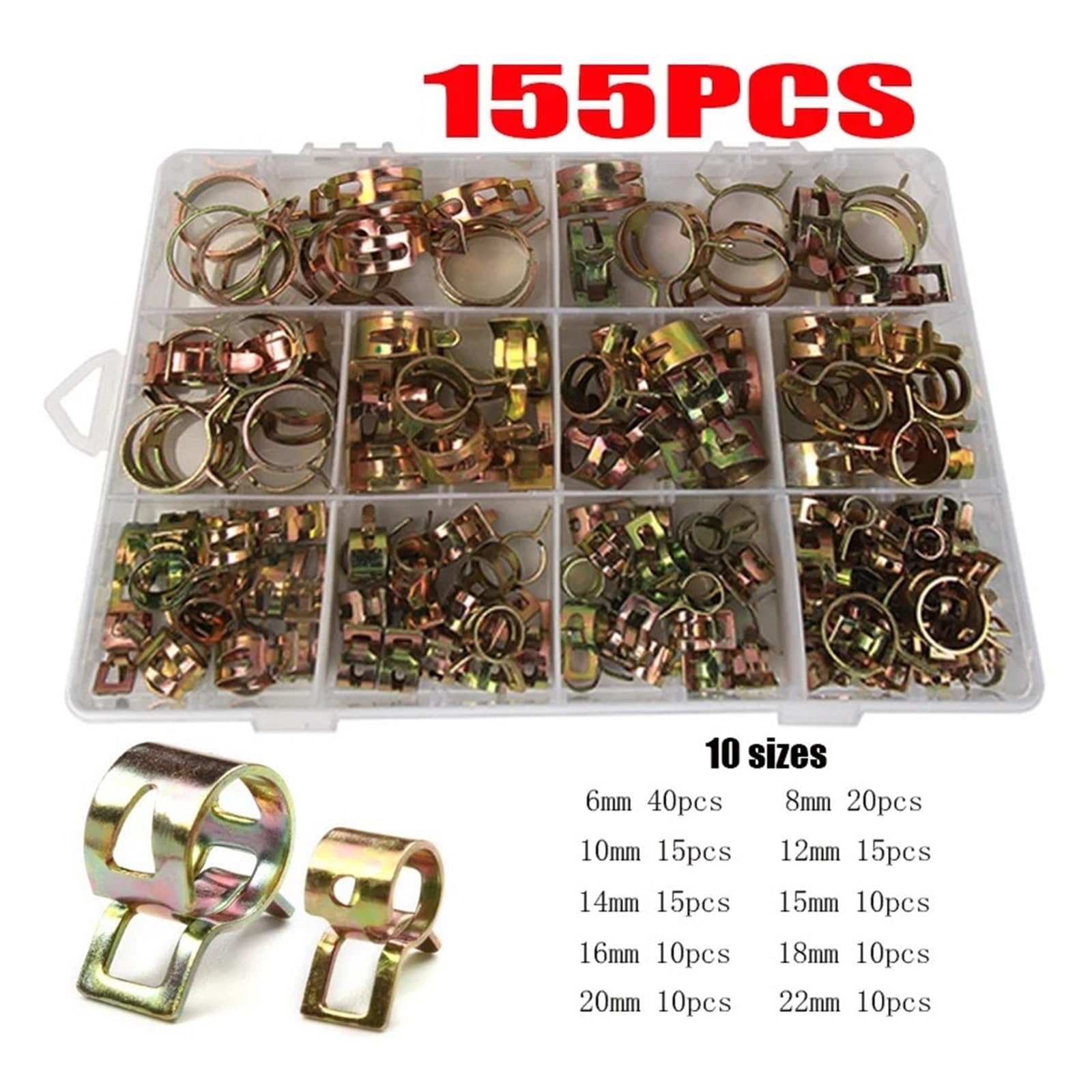 Clip a molla per tubo flessibile di fissaggio 75/100/155 pezzi clip a molla per tubo dell'acqua Clip per tubo di fissaggio (155 pezzi, 6-22 mm)