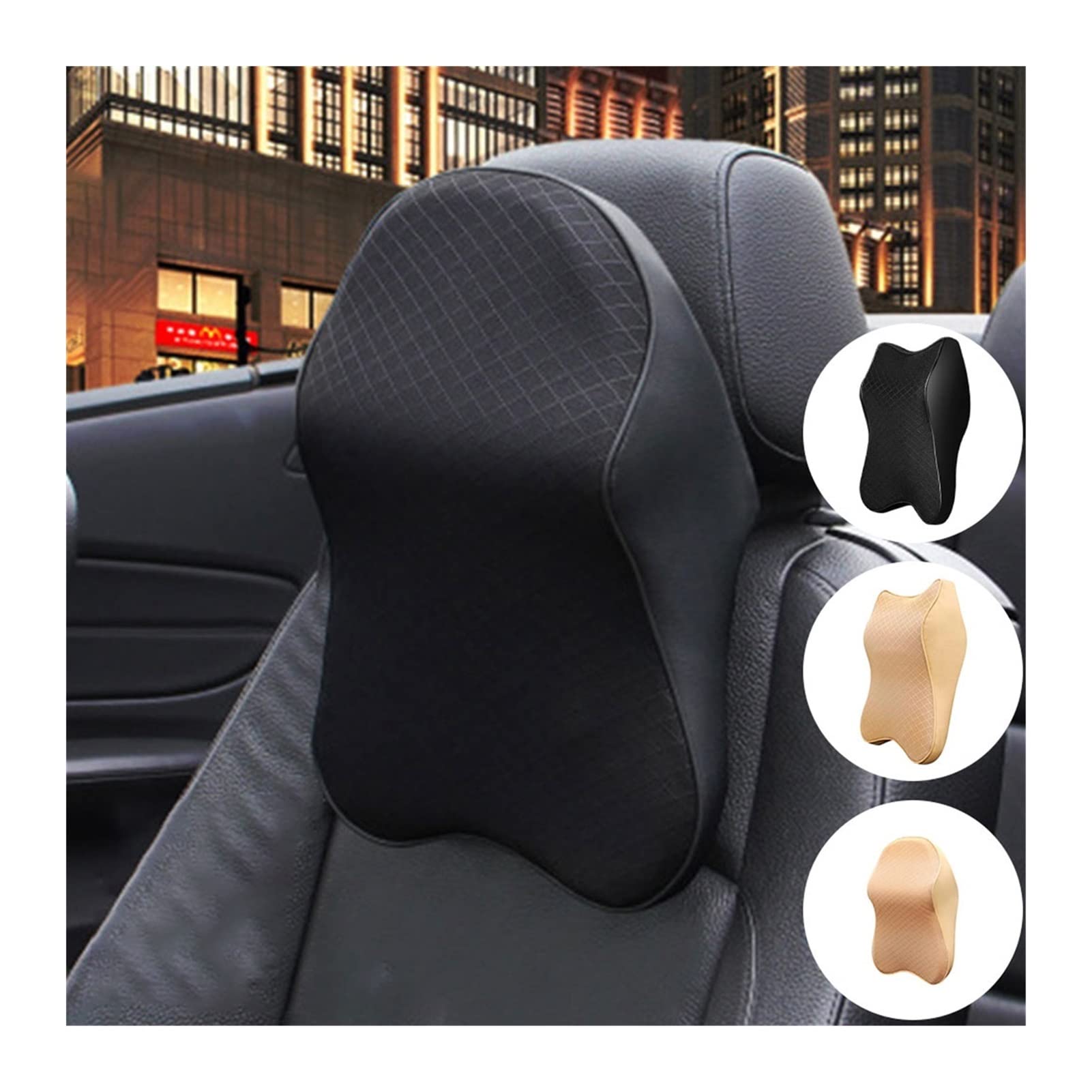Cuscino per Il Collo dell'auto 3D Memory Foam Poggiatesta per Auto Poggiatesta Regolabile Cuscino da Viaggio Supporto per Il Collo Coprisedile Car Styling (Color : Black-Small)