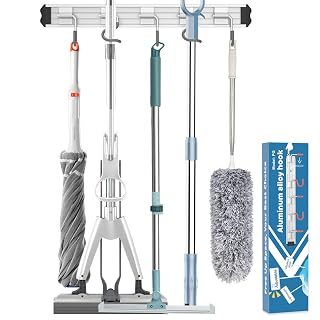 Mop and Broom Holder Wall Mount Garden Tool Rack Organizer, Modern Style,Movable Aluminum Alloy Wall Mounted Hook 1 Pack,Storage Gift for Bathroom,Closet,Laundry Room,Garage,Tool Room(Black) - Amazon product rated Grade A