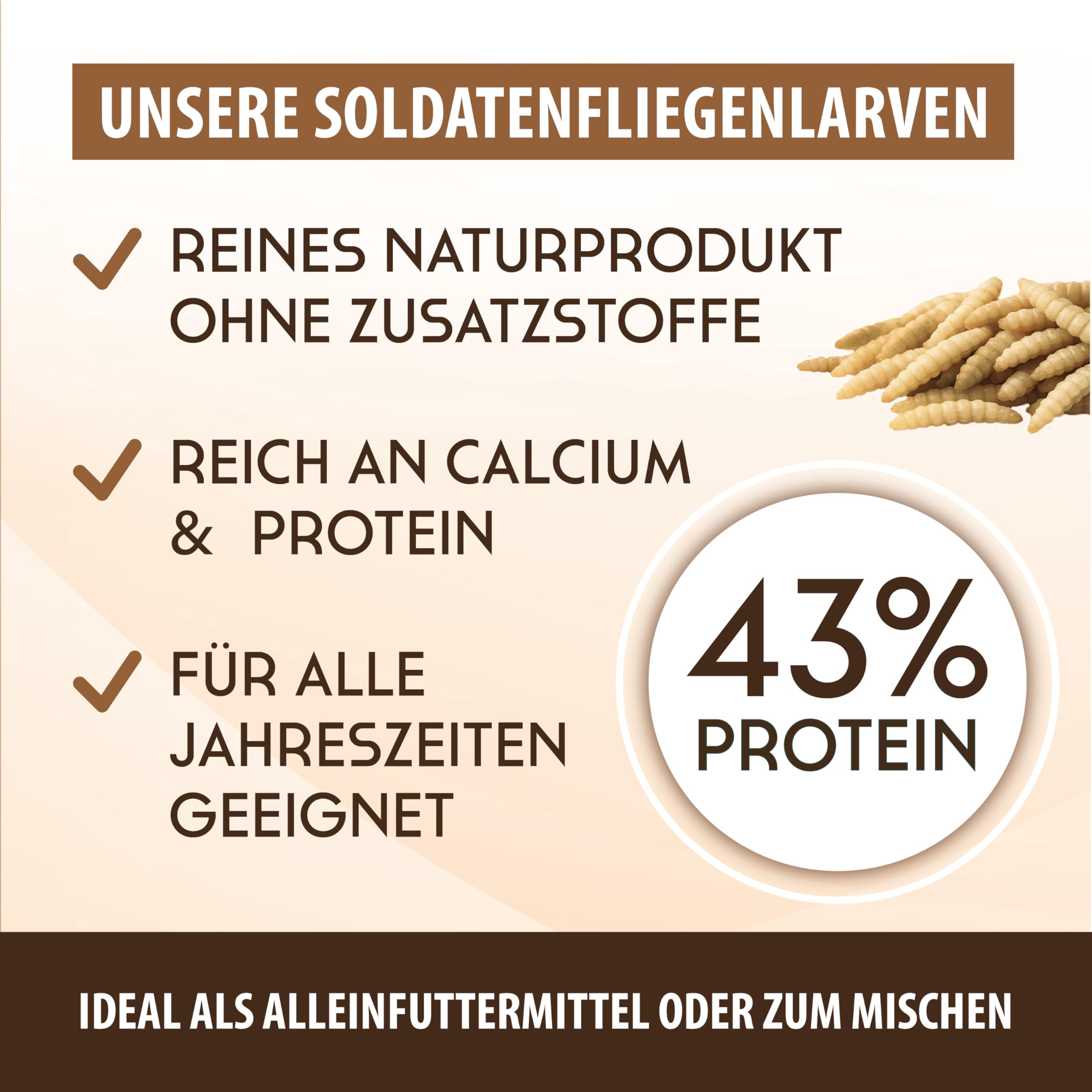 Koi-Herdecke getrocknete Soldatenfliegenlarven 5kg, Black Soldier Fly - wie Mehlwürmer, Reich an Proteinen und Nährstoffen, Naturfutter für Vögel, Fische, Nager und Reptilien