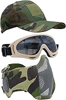 Vista 45 de Máscara de Airsoft con Gafas, Máscara de Malla Plegable de Media Cara con Protección para los Oídos para Paintball, Tiro, Cosplay, Juego CS