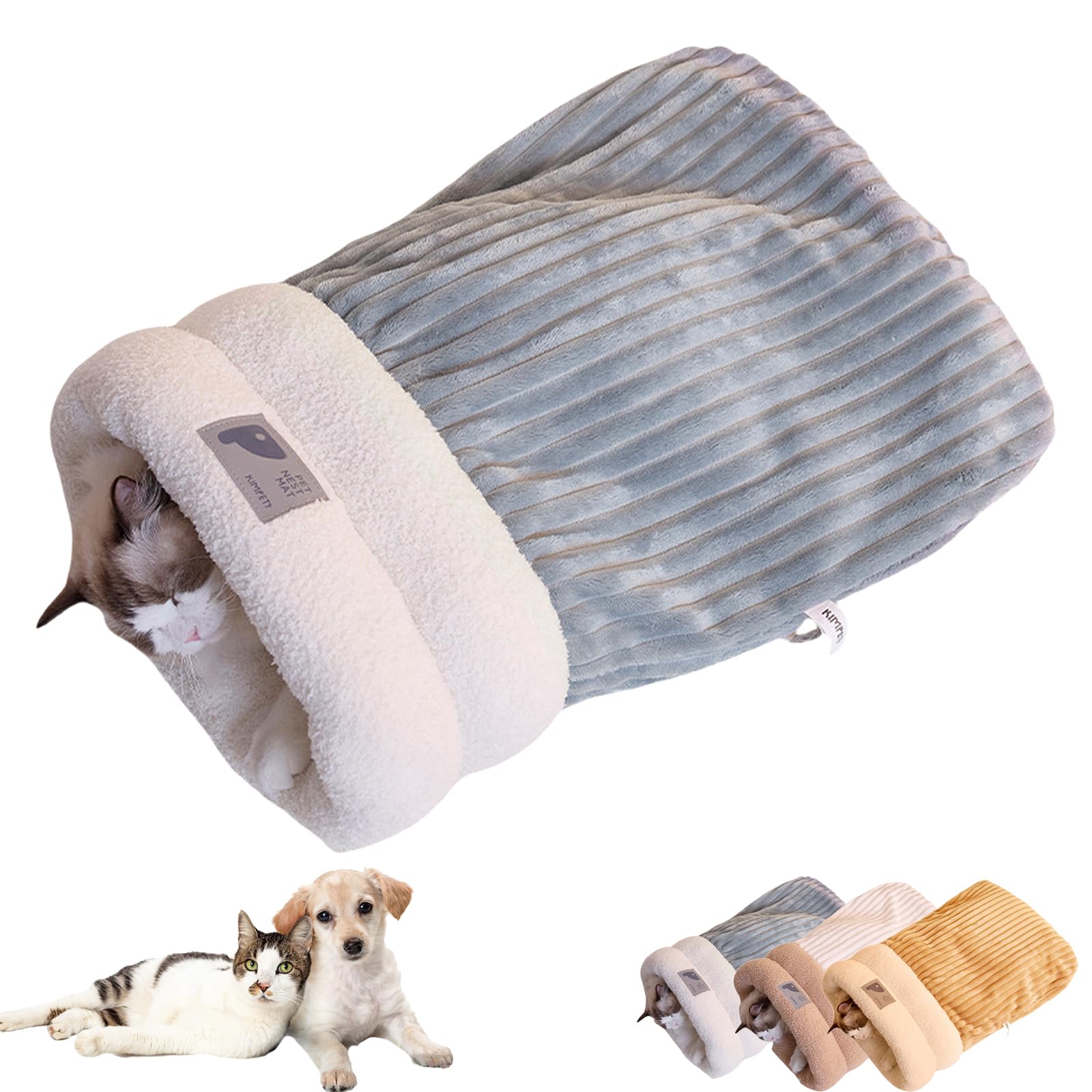 Cat Sleeping Bag, Cat Beds for Indoor Cats, 360Β° All-Around Warmth, Large Pocket (Grey Blue,M)