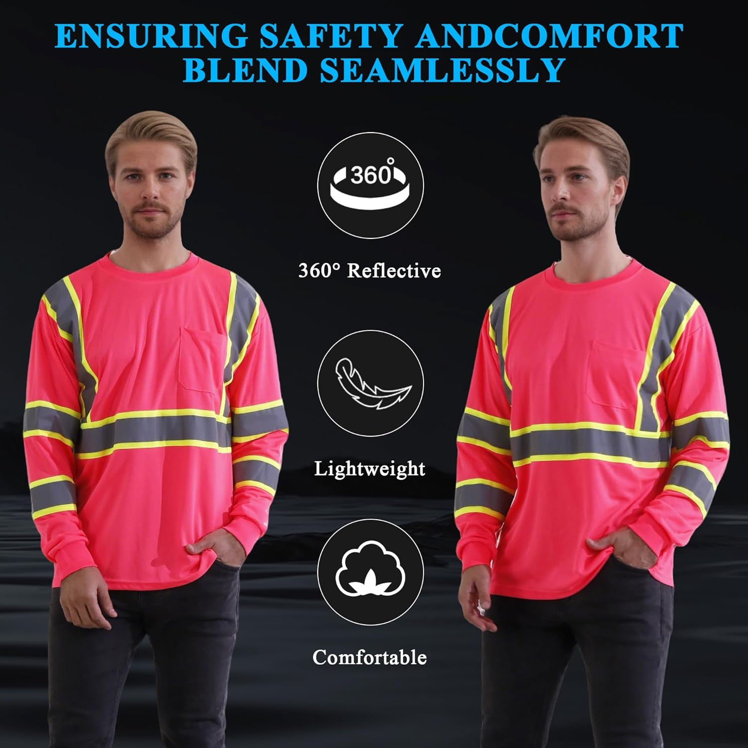 W&H Hi Vis Safety Long Sleeve Shirts Reflective High Visibility Birdeyes Class 3 Shirts,Construction Work - Image 5