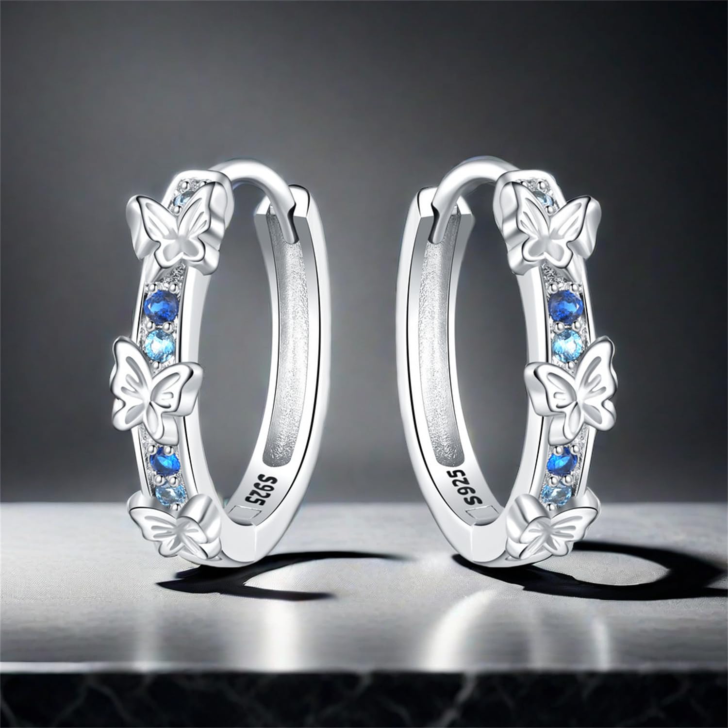 Pendientes de aro de plata de ley 925 para mujer, hipoalergénicos, estilo huggie — view 4