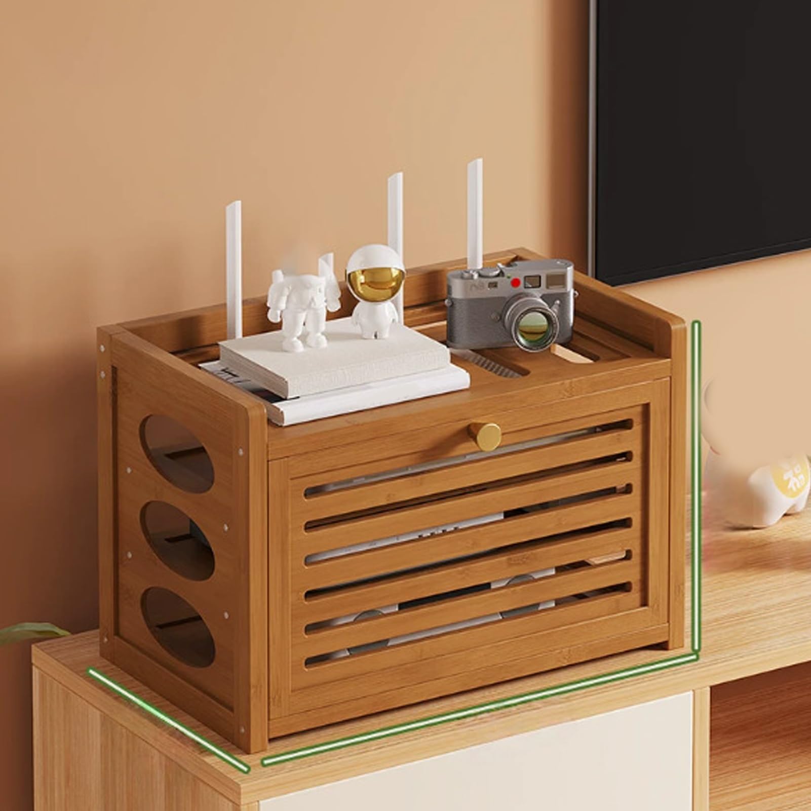 MESCXTY WiFi Router Hidden Cabinet with Cable Management - Storage Organizer for Modem, Box & Accessories, Easy to Assemble(Natural,15.9x7.8x11in)