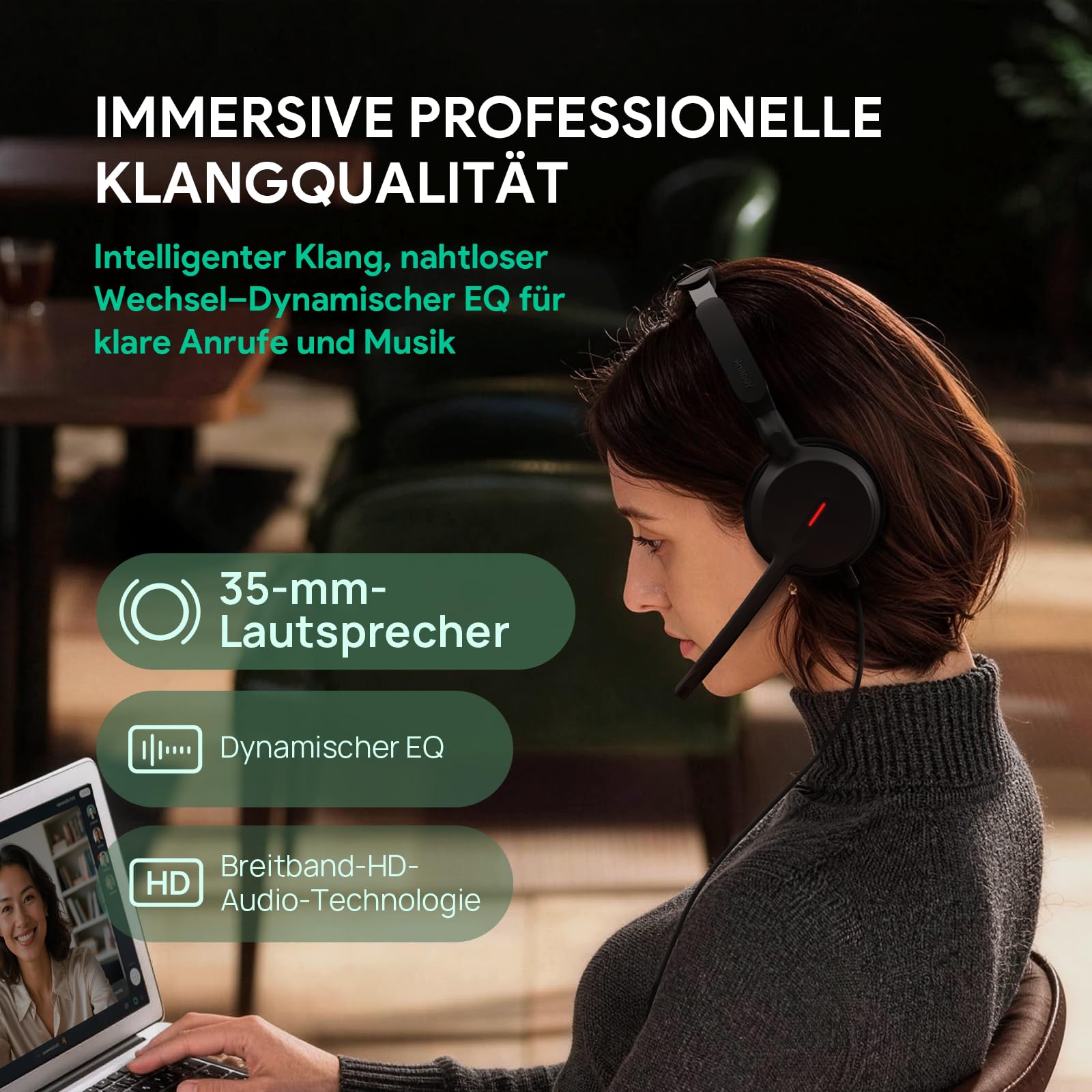 Yealink UH44 Cuffie con microfono, auricolari stereo USB con cancellazione del rumore, cuffie cablate per PC, call center, ufficio con indicatore di stato, USB-C/A, certificate Teams.