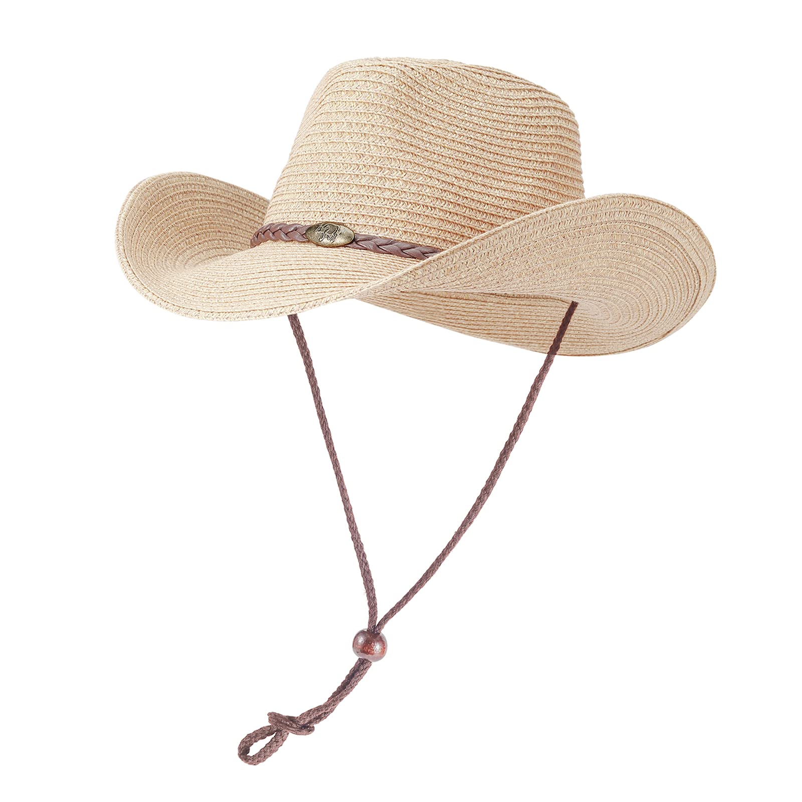 Straw Cowgirl Hat for Women Cowboy Hat for Men Wide Brim Sun Hats Shapeable Western Beach Hat (US, Alpha, One Size, Beige)