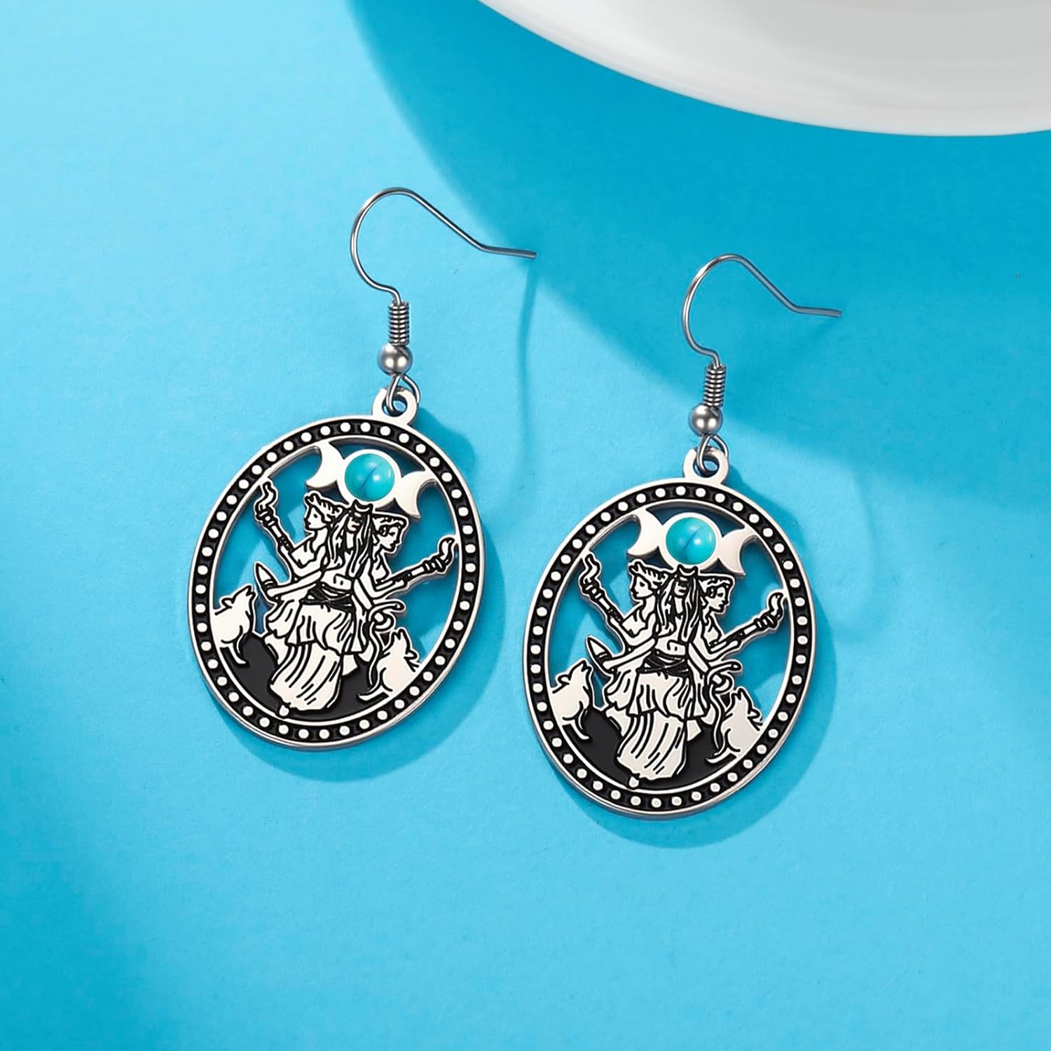 Hecate Earrings for Women Stainless Steel Triple Moon Goddess Dangle Earring Wicca Amulet Pagan Witchy Jewelry Gifts - Image 6