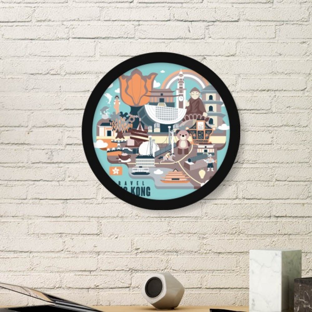 Sticker mural Hong Kong avec cadre noir rond pour habiller un mur vide