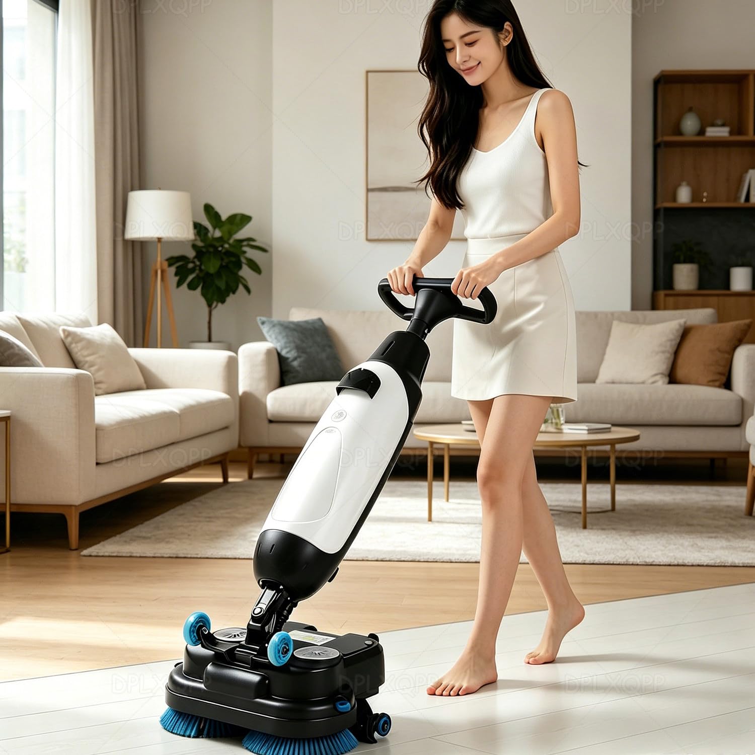 DPLXQPP 40lbs Lightweight Walk-Behind Floor Scrubber with 360° Self-Propelled Rotary Brush,90-120min Cordless Floor Cleaner for Tile Commercial Concrete,3-in-1 Wash Scrub Dry White