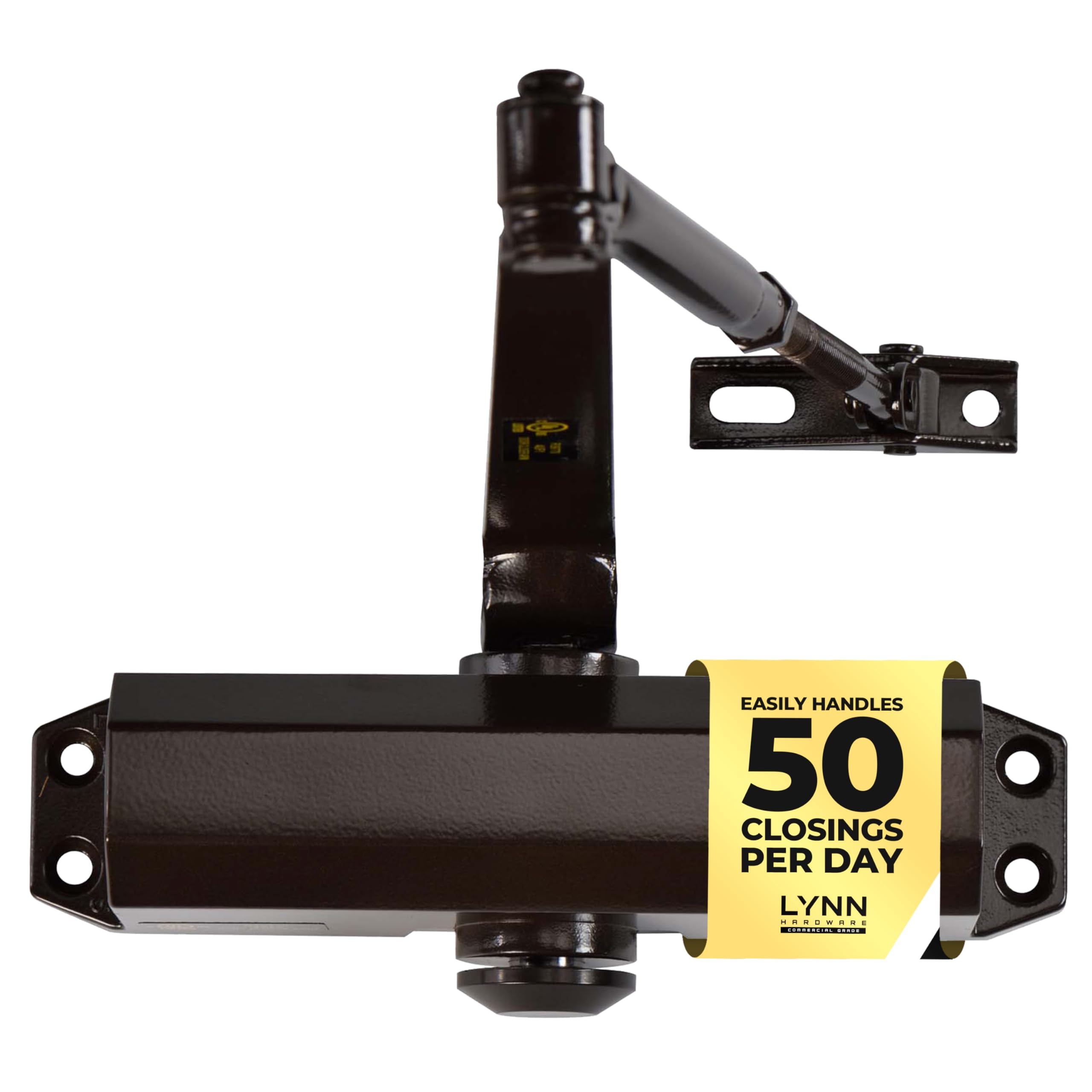 LYNN HARDWARE Light Duty Automatic Door Closer (Dark Bronze) - Highly Durable Cast Aluminum, Commercial or Home Use, Adjustable Speed Controls, 3