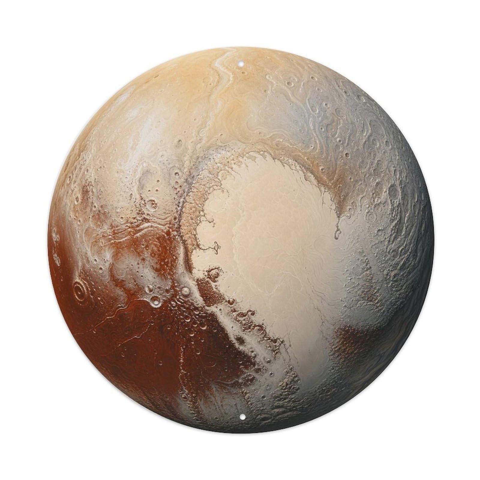 Space Age Pluto Dwarf Planet Celestial Astral Metal Tin Sign Plaque Wall Decor for Cafe, Man Cave, Club Bar, Office, Home Garden Round Metal Poster 8x8Inch