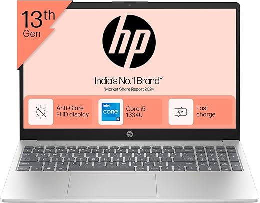 HP 15, 13th Gen Intel Core i5-1334U, 16GB DDR4, 512GB SSD (Win 11, Office 21, Silver, 1.59kg), Anti-Glare, 15.6-inch(39.6cm) FHD Laptop, Intel Iris…