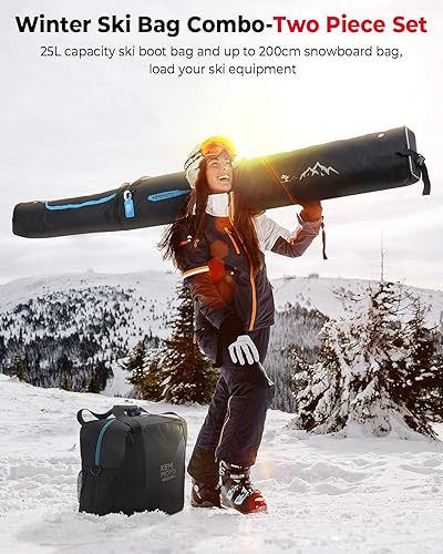 Miniatura 2 de KEMIMOTO Ski Bag and Boot Bag Combo, Snowboard Bag Padded Ski Bags for Air Travel, Snow Ski Bags Fit Skis Up to 200cm, Ski Double Bag Combo