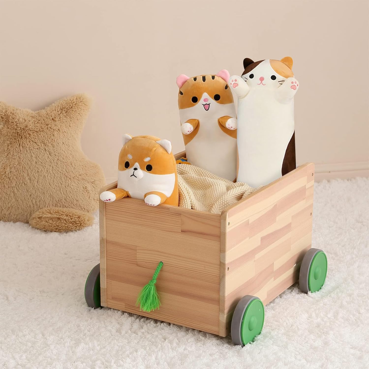 PEACH CAT 43.3" Long Cat Plush Pillow Cute Kitten Stuffed Animals Soft Plushies Toy Gifts for Kids Beige