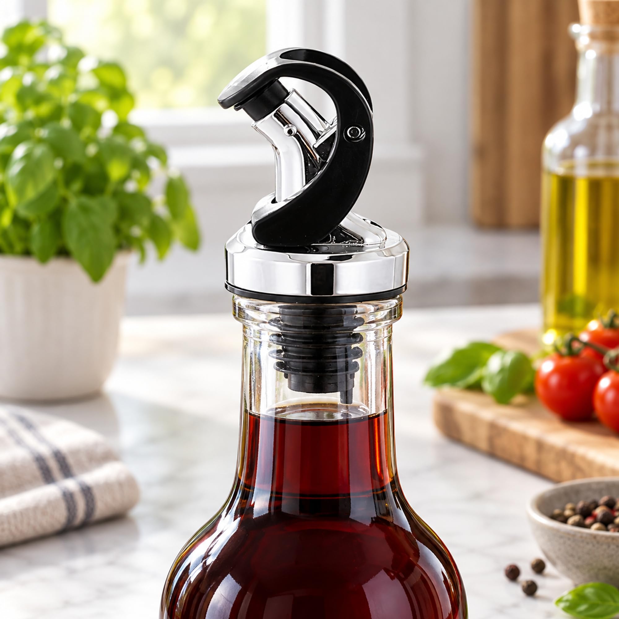 Plastic Capped Bottle Pourer for Oil and Vinegar, Kitchen Pouring Spout for Cooking, Seasoning and Table Service