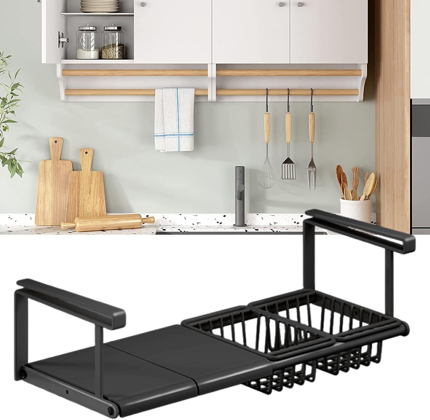 Under Cabinet Shelf,Extendable No-Drill Basket | Hangable Under Shelf Storage | for Home Wardrobe Kitchen Bathroom Pantry Closet Laundry Bedroom Rv Dorm