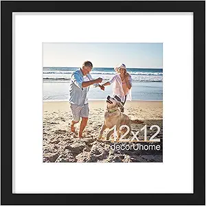 decorUhome 12x12 Picture Frame, Display Pictures 8x8 with Mat or 12x12 without Mat, Wall Mounting Photo Frame, Black, 1 Pack