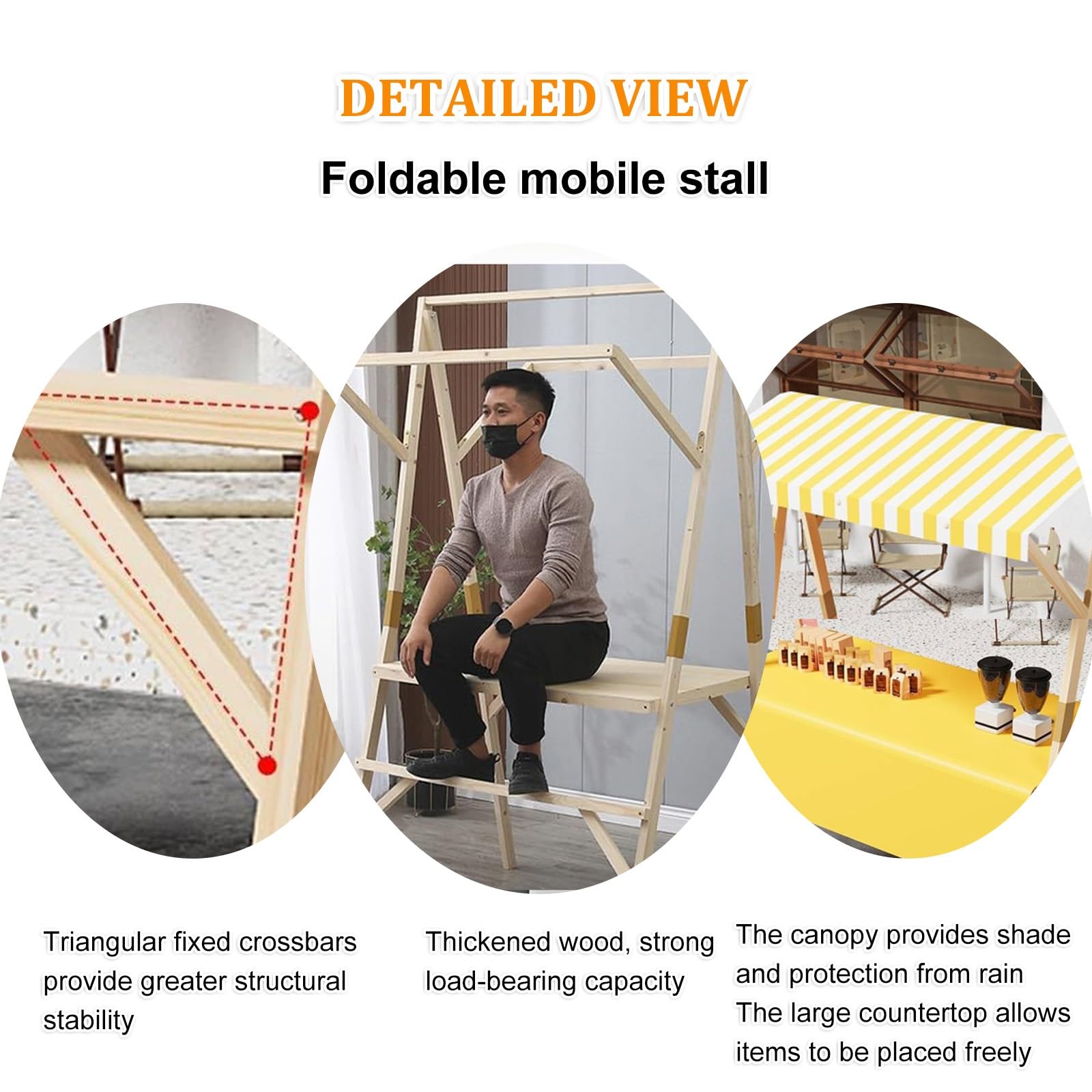 Quiosco Portátil para Eventos con Toldo, Expositor de Comida Portátil, Carro de Ventas para Exteriores Plegable, Kiosco de Exhibición Sobre Ruedas para Mercados(Orange 2,120cm/47.2in)