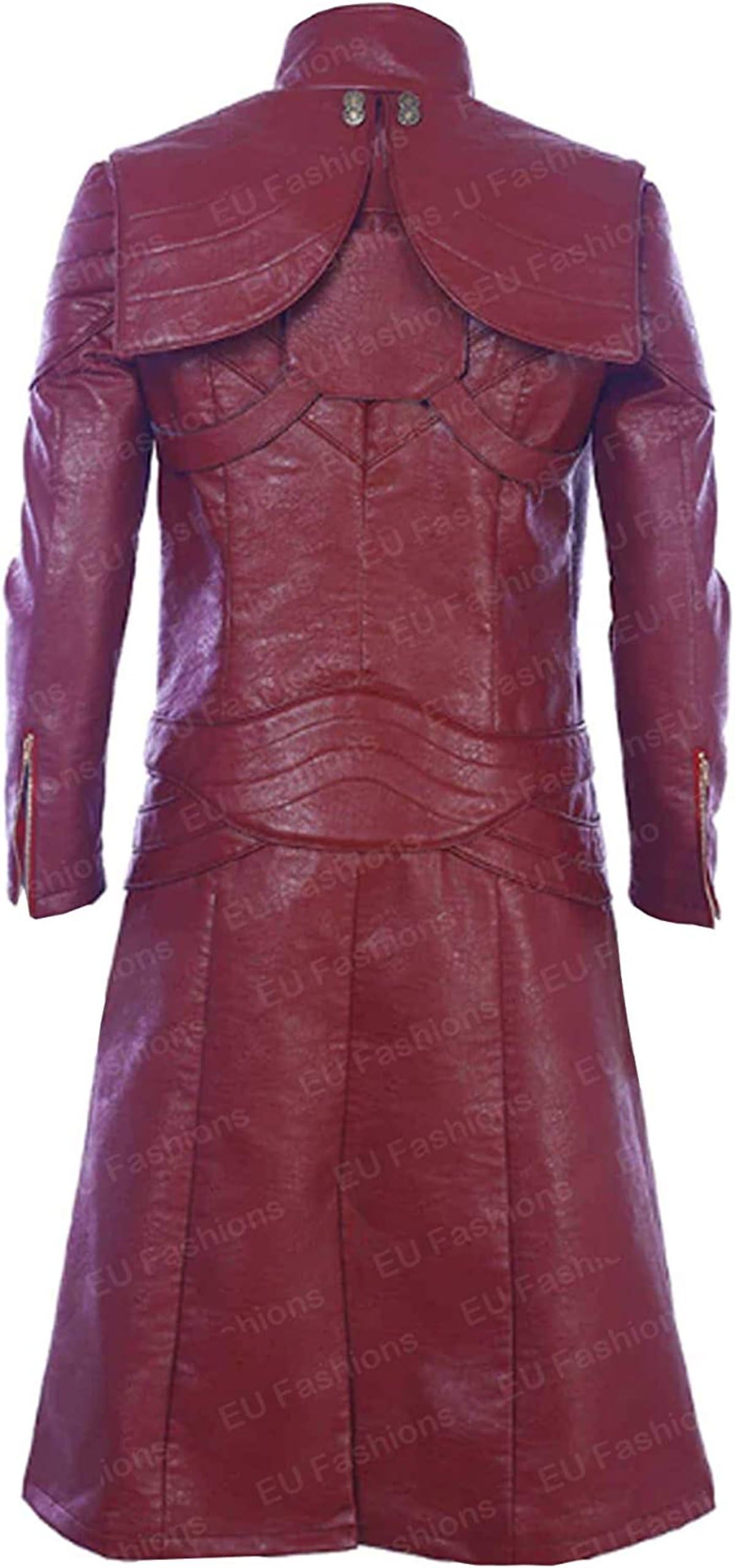 Gabardina larga de cuero para hombre, color granate, disfraz de anime, disfraz de cosplay y fantasía