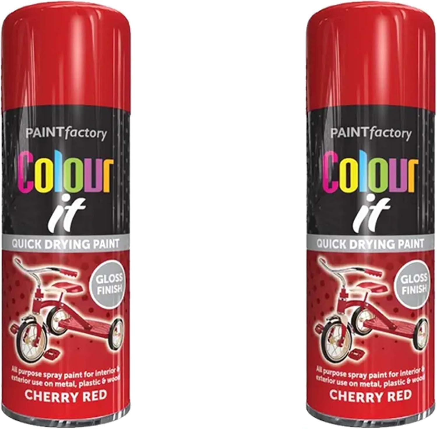 Colour It Cherry Red Quick Drying Paint, Multi-Surface, Gloss Finish, Smooth Coverage, Durable, Rust-Resistant, Long-Lasting, Ideal for Doors, Gates, Railings & Furniture, 400ml (Pack of 2)