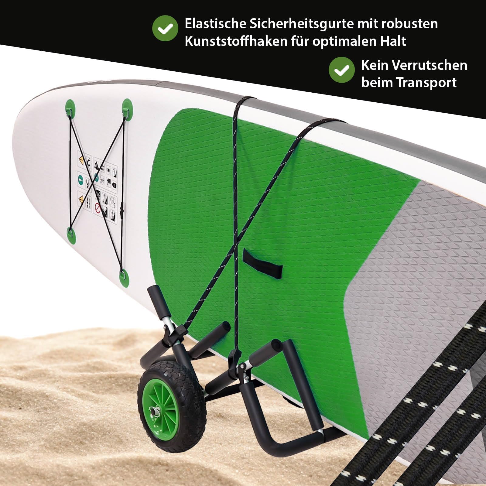 TRUTZHOLM SUP Wagen aus Aluminium mit Schaumstoff-Polsterung für Wassersportgeräte klappbarer Stand Up Pladdle Wagen mit PU-Rädern Kajakwagen Trolley Bootswagen Surfwagen inkl. 2 Sicherheitsgurte