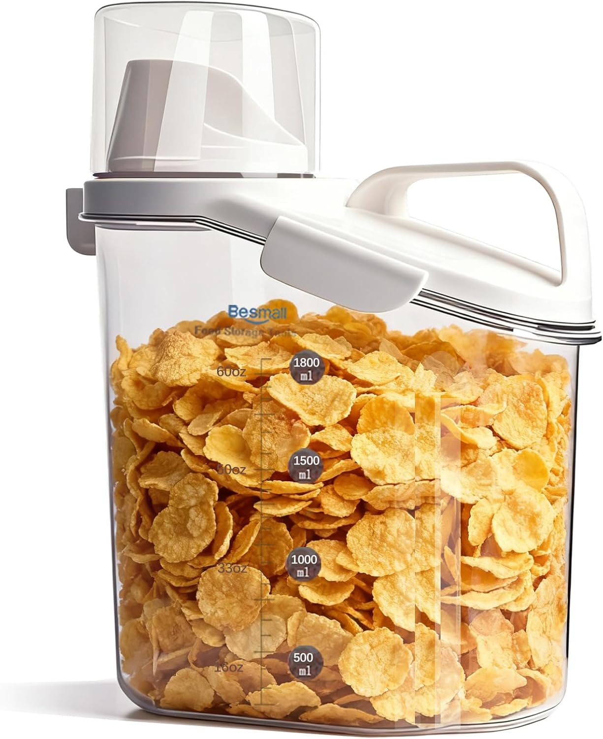 Cereal Containers Storage with Pour Spout Food Storage Container with Airtight Lid for Rice Flour Sugar Dog Cat Dry Food, Cereal Dispenser Kitchen Pantry Organizers Canister 2L (1pcs) White-2L = 67oz = 1.8Qt