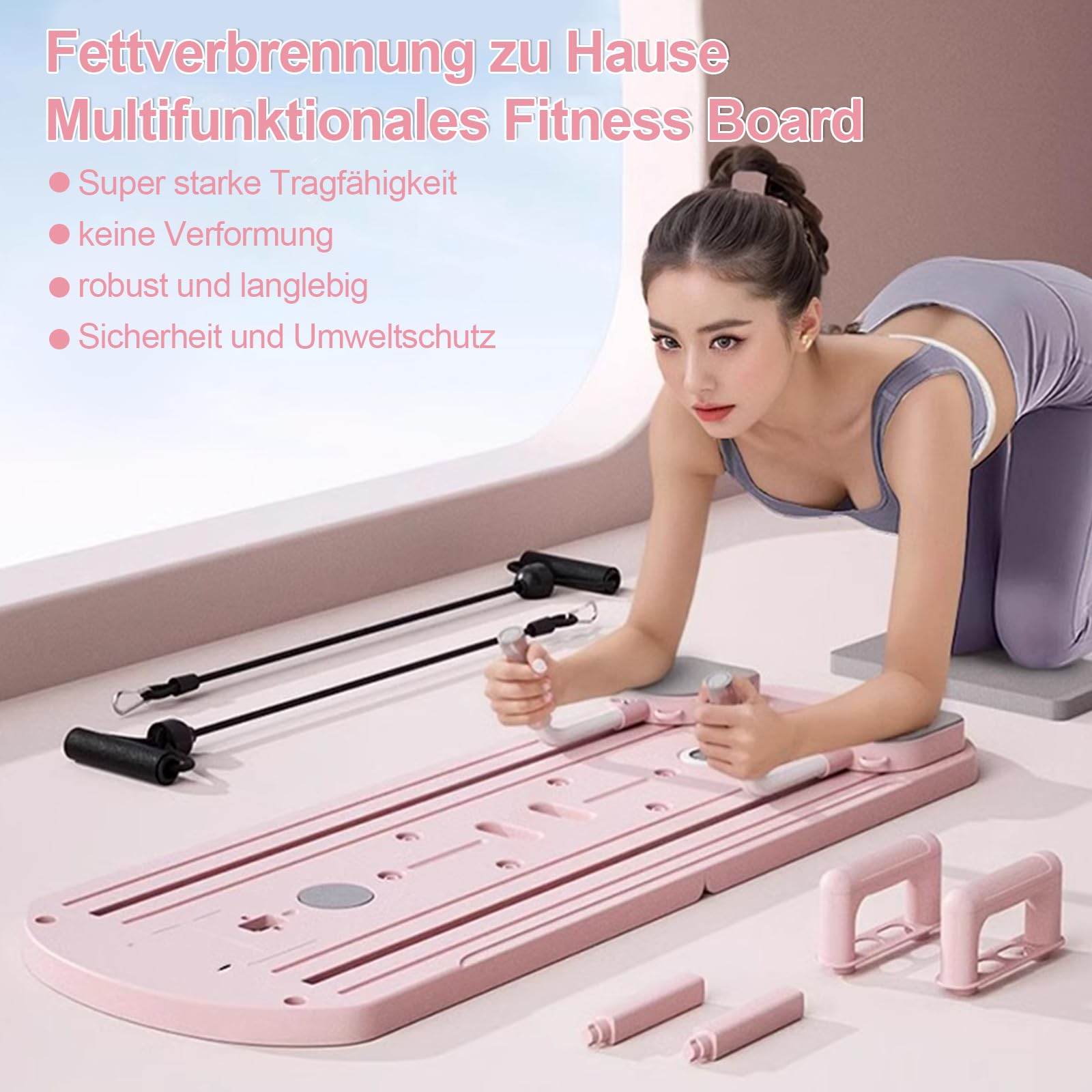 Pilates Board Upgraded Pilates Reformer Machine, Pilates Board Pilates Reformer Set Ab Roller Trainingsgerät Full Body Workout Equipment for Homegym (C)