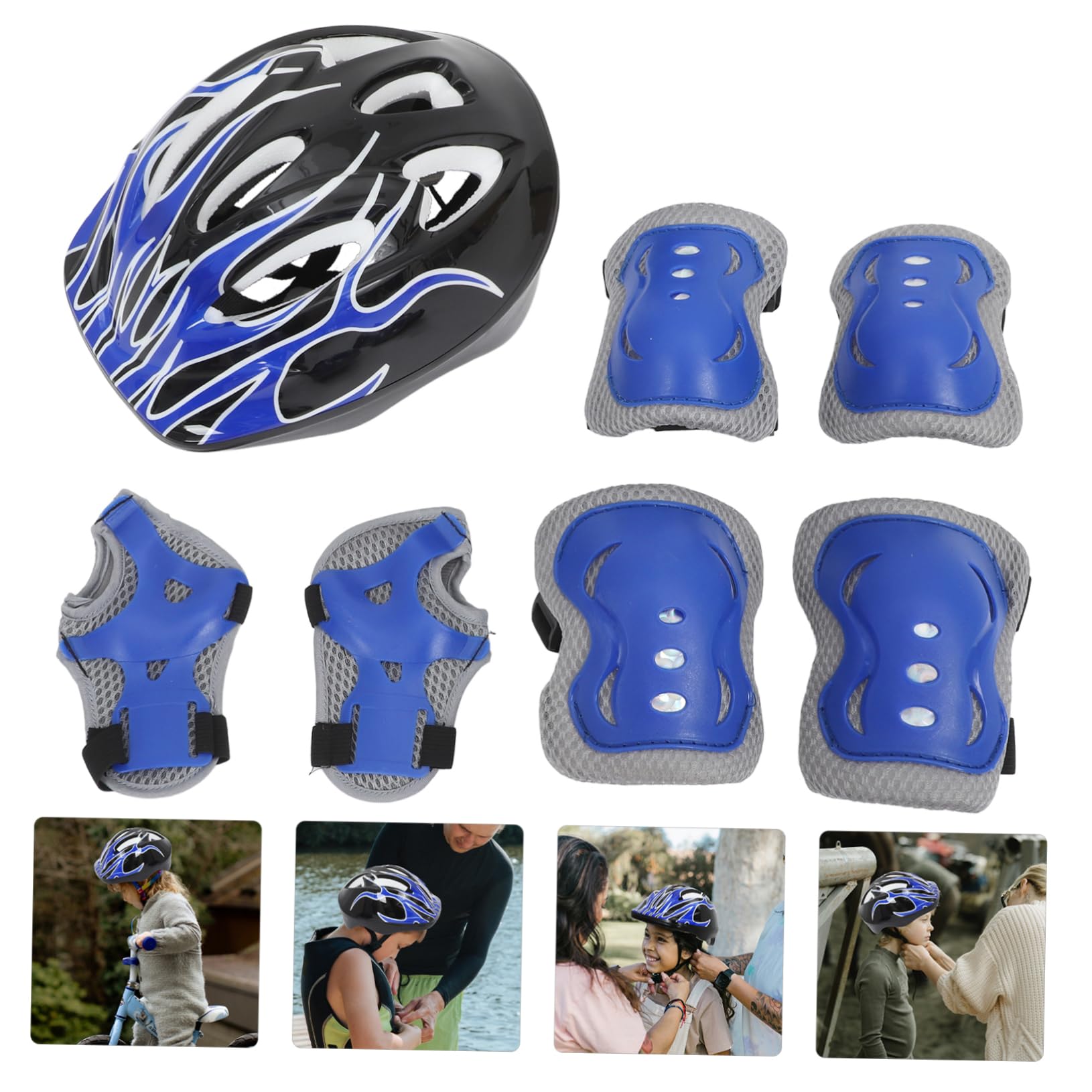 PRETYZOOM 7pièces Casque Réglable pour Skateboard Ensemble De Genouillères Et Coudières pour Garçon Fille Protège-Poignets pour Roller