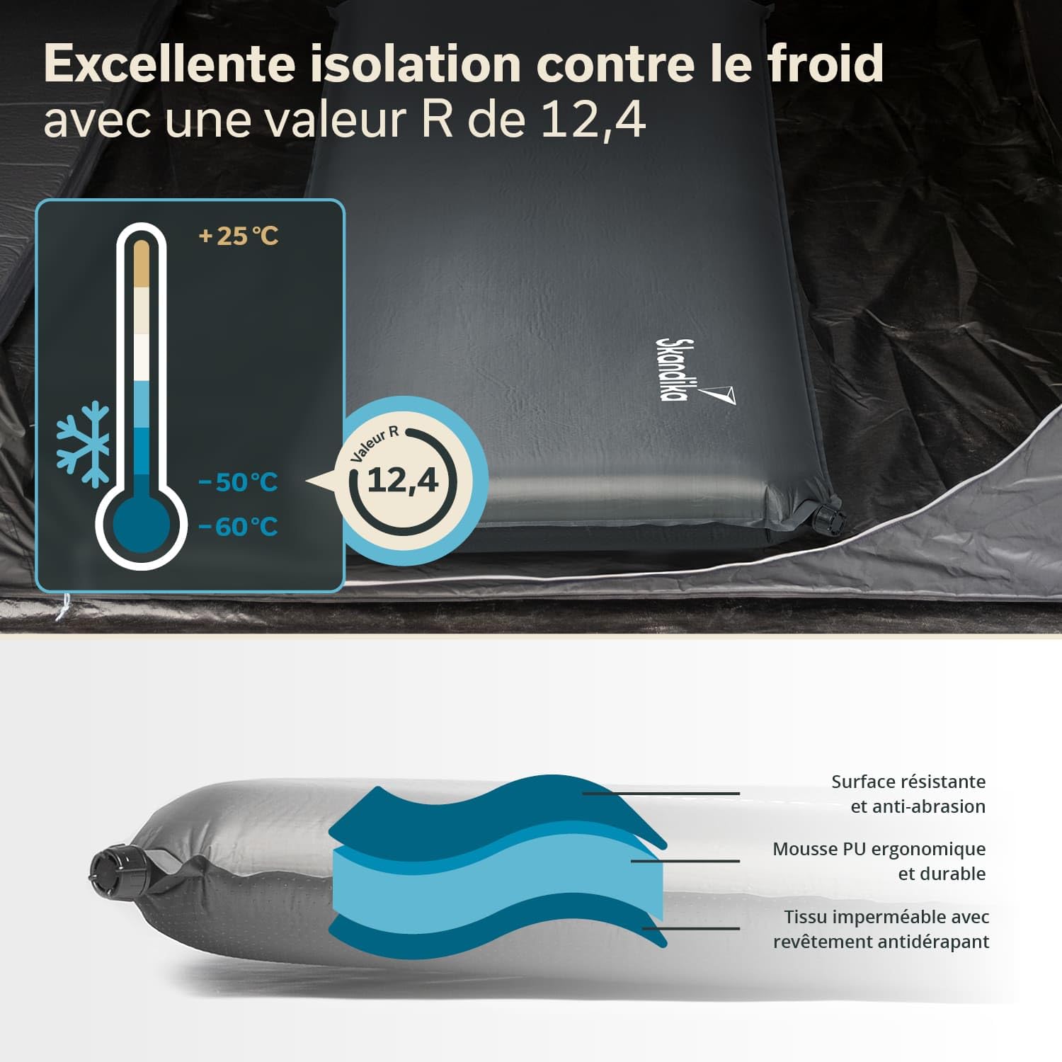Skandika Easy Single/Double 3D Premium - Matelas autogonflant pneumatique Camping Lit d'appoint- 10 cm d'épaisseur