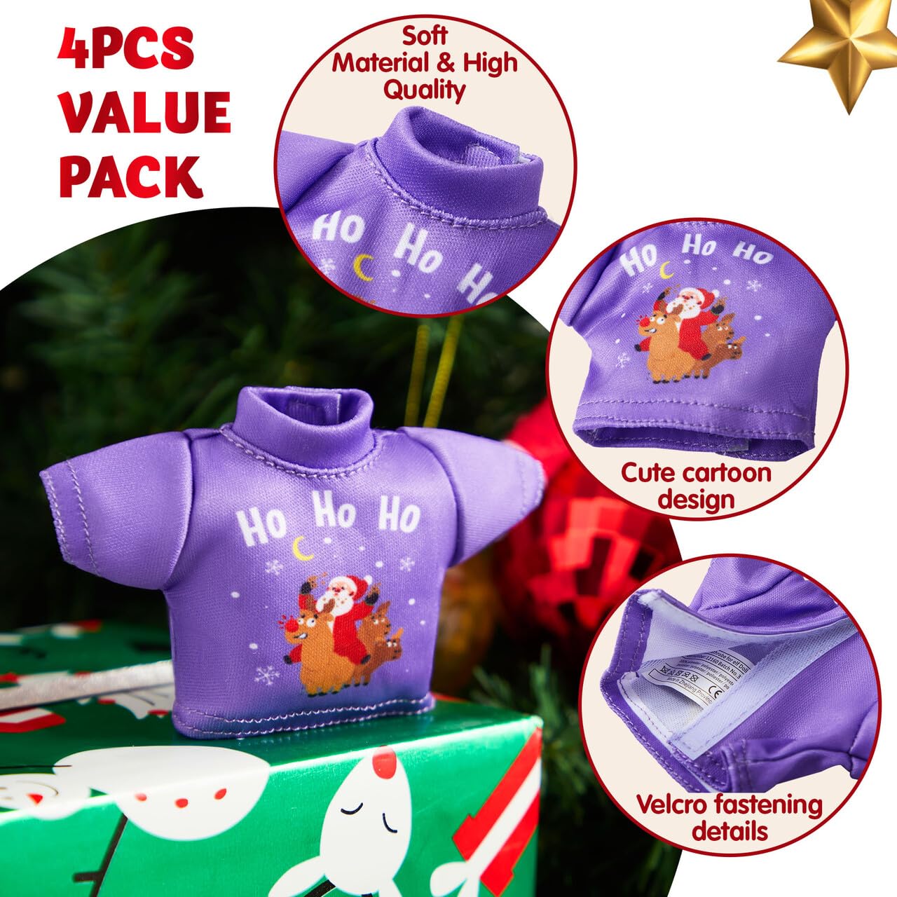 JOYIN 4 paquetes de ropa de Santa Clothes para muñeca elfa, camisetas elegantes, camiseta, conjunto de ropa de muñeca elfa,