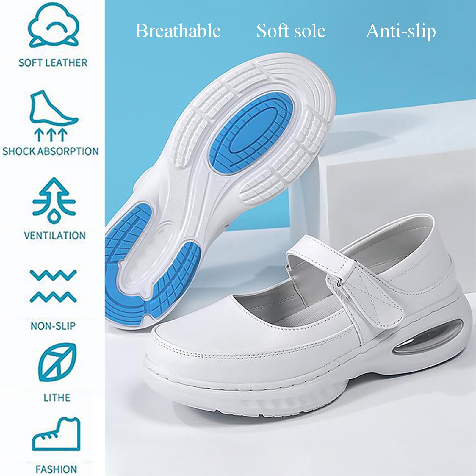 Zapatos de Trabajo para Mujer - Zapatos médicos Transpirables de EVA con Suela Suave y Suela Gruesa - Zapatos de Trabajo Ligeros y cómodos, Ideales para enfermería,White 1,37 EU