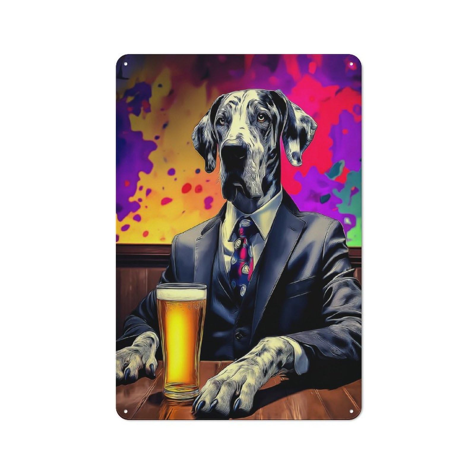 Junmoney Dog In Suit Enjoying Beer -7 Metal Wall Art Sign With Design 30X20cm, Modern Retro Urban Room Decor For Workspace, Cafe, Hallway Or Garage