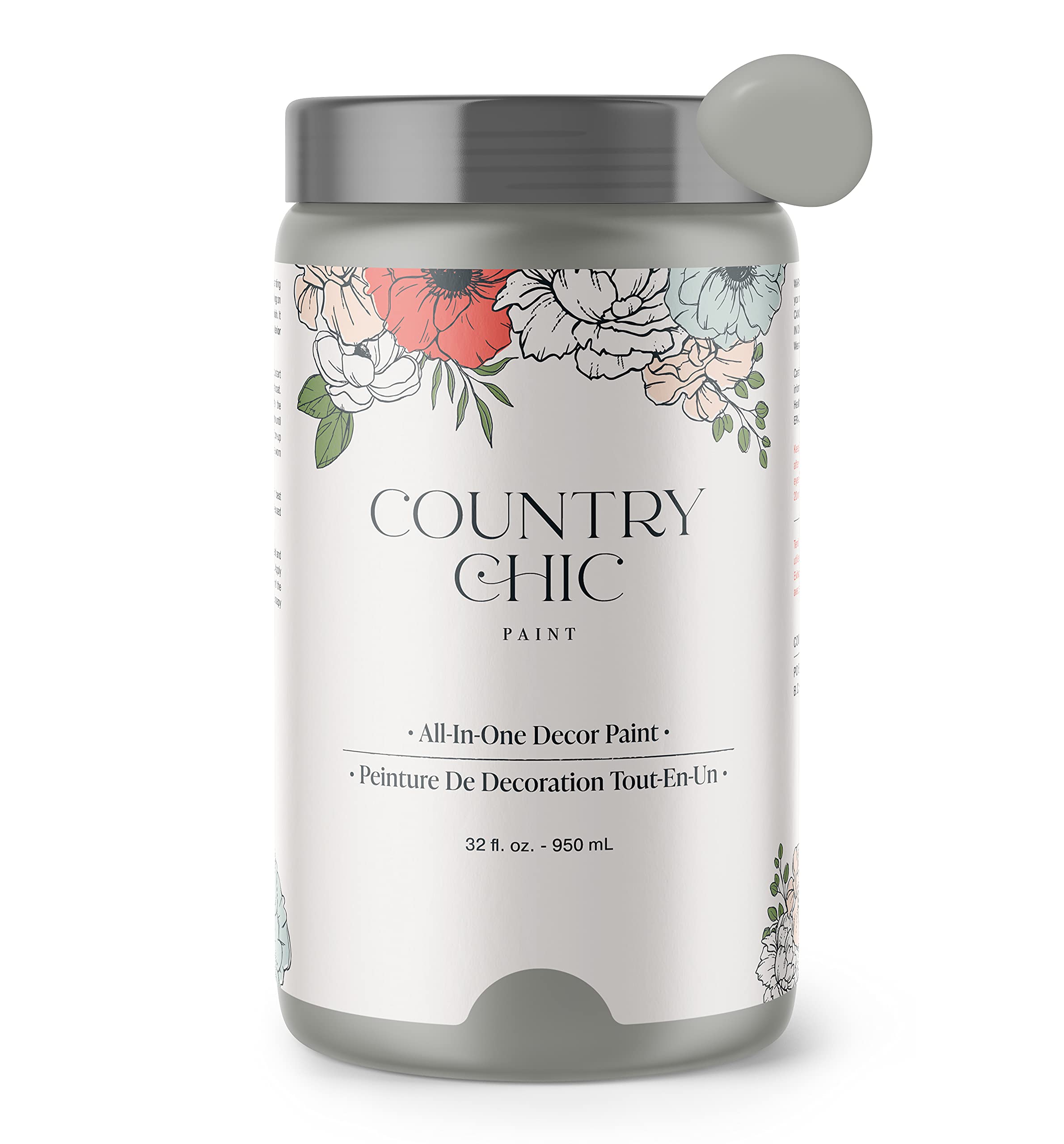 Country Chic All-in-One Chalk Paint for Furniture, Cabinets, Home Decor, Eco-Friendly, Matte Finish, Built-In Primer & Top Coat for Wood, Metal -
