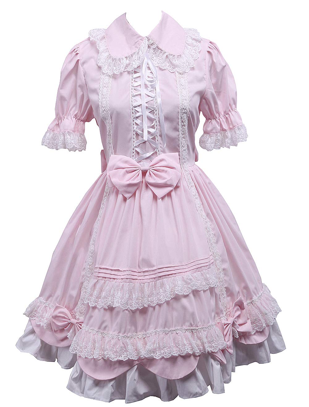 Antaina Pink Cotton Ruffle Lace Bows Sweet Retro Victorian Lolita Cosplay Dress,M