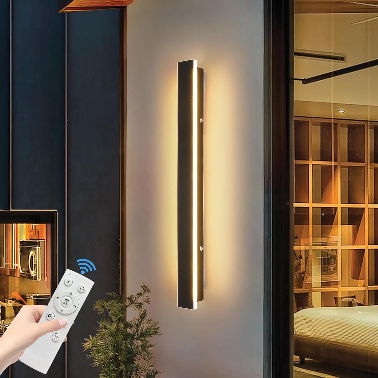 47inch Modern Outdoor Wall Light, LED 3000K-6000K Dimmable Long Wall Lighting, Exterior Light Fixture IP65 Waterproof Wall Lamps, Minimalist Wall Sconce for Garage, House Hallway with Remote Control 47inch Dimmable with Remote Control