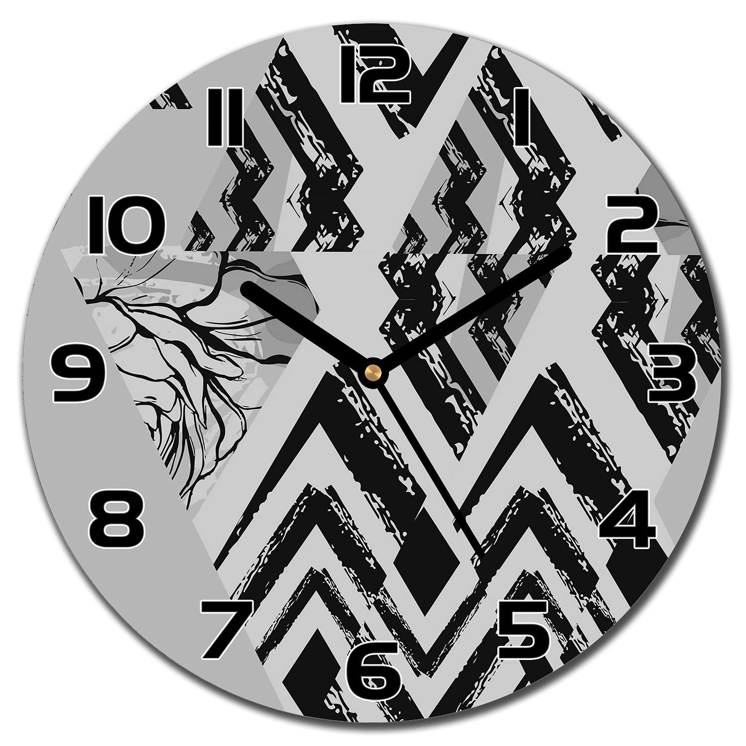 Horloge en verre 30 cm Coloray avec triangles abstraits et aiguilles noires